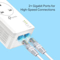 TP-Link TL-PA7027P KIT AV1000 2-Port Gigabit Pass-through Powerline Starter Kit — detail view of the two Gigabit Ethernet ports