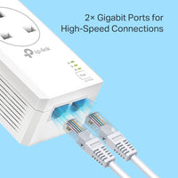 TP-Link TL-PA7027P KIT AV1000 2-Port Gigabit Pass-through Powerline Starter Kit — detail view of the two Gigabit Ethernet ports