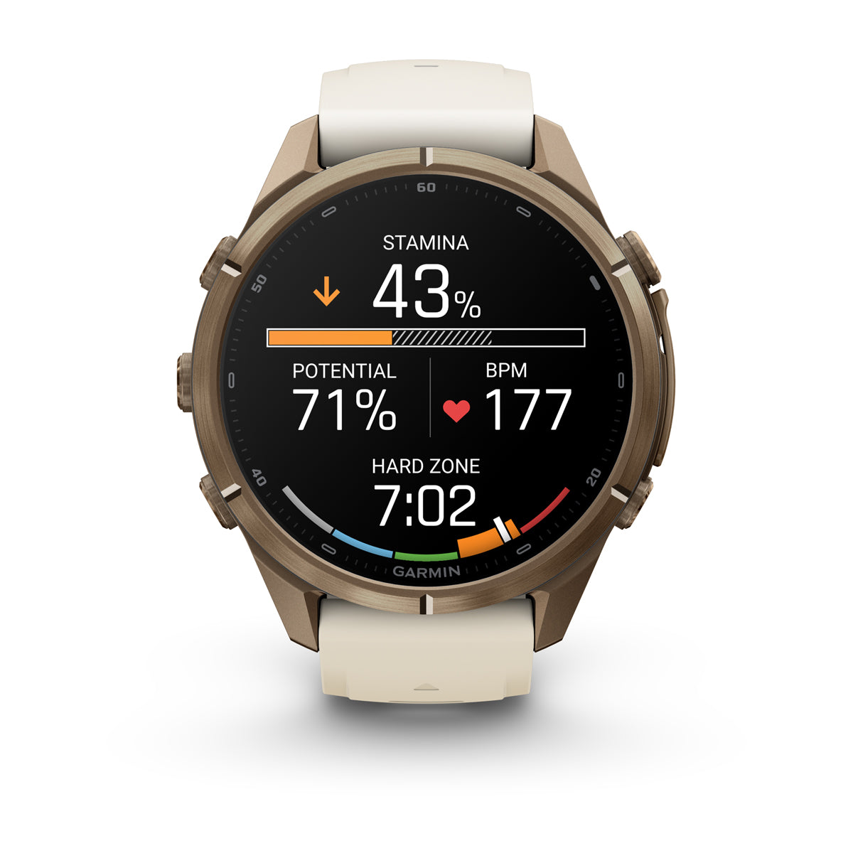 Garmin fenix 9 Pro inReach 43mm AMOLED Sapphire GPS Smartwatch - front view with data screen