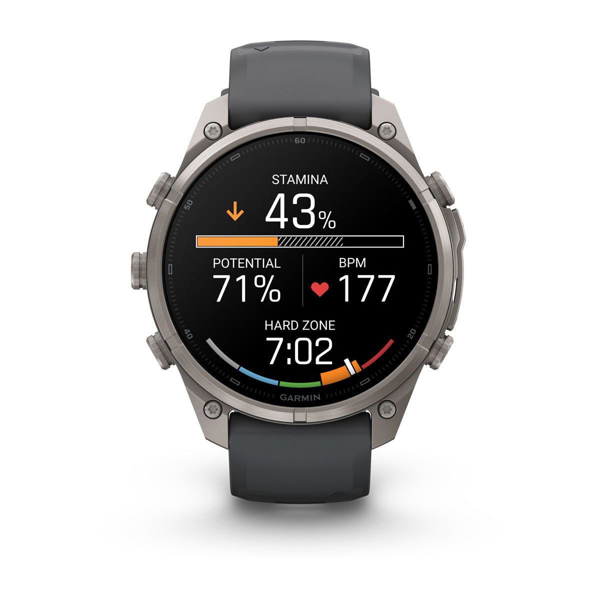Garmin fenix 9 Pro inReach 47mm AMOLED Sapphire GPS Smartwatch - front view with data screen