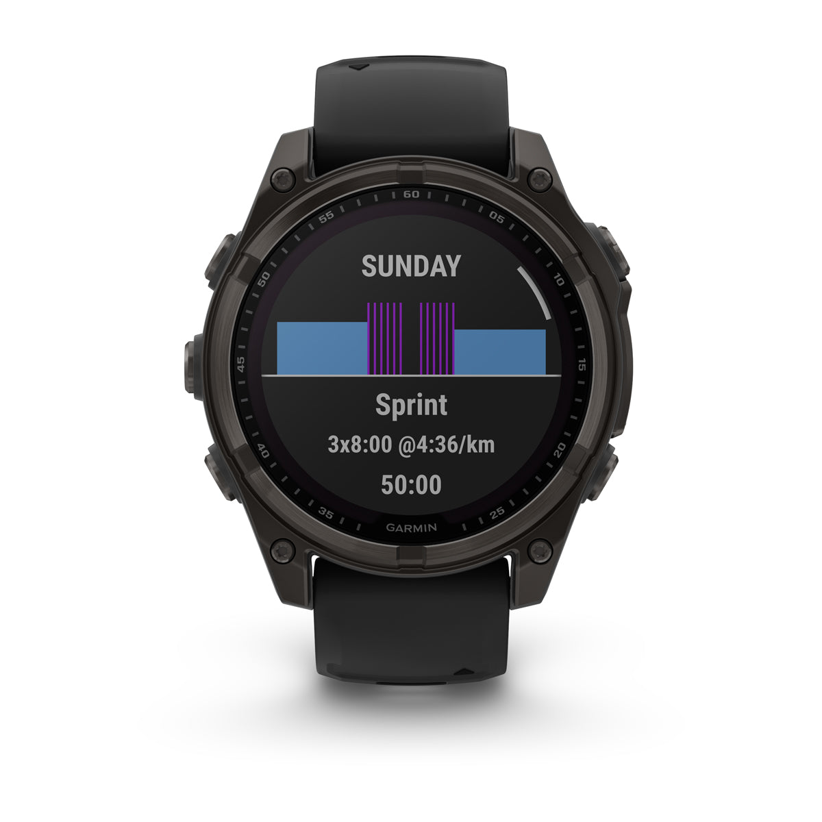 Garmin fenix 8 47mm Solar Sapphire GPS Smartwatch - front view with data screen