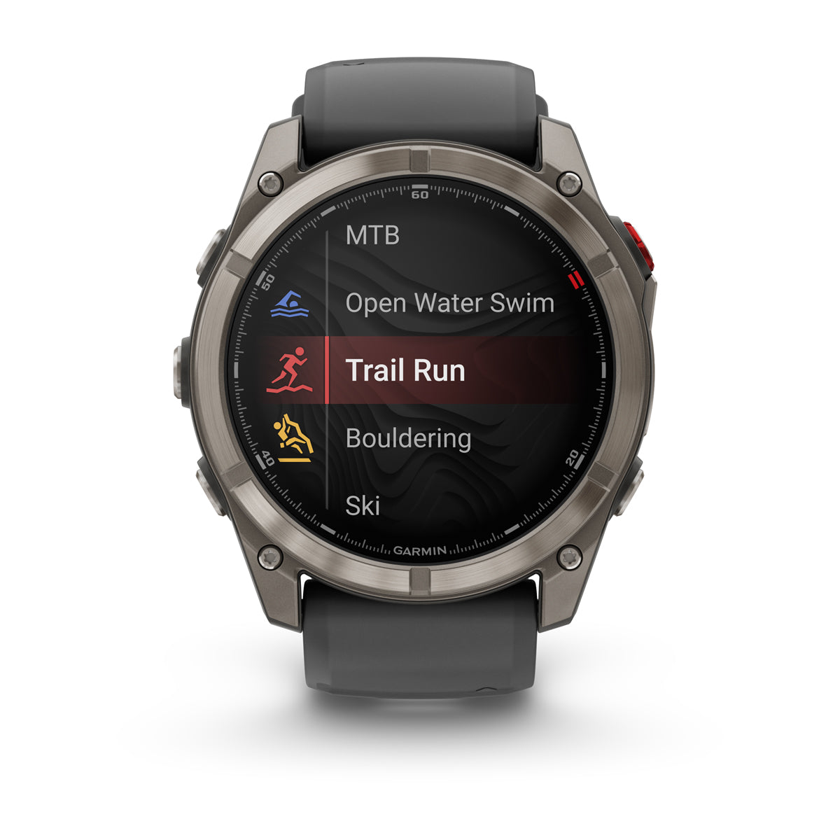 Garmin fenix 8 Pro 51mm AMOLED Sapphire GPS Smartwatch with inReach - front view with data screen