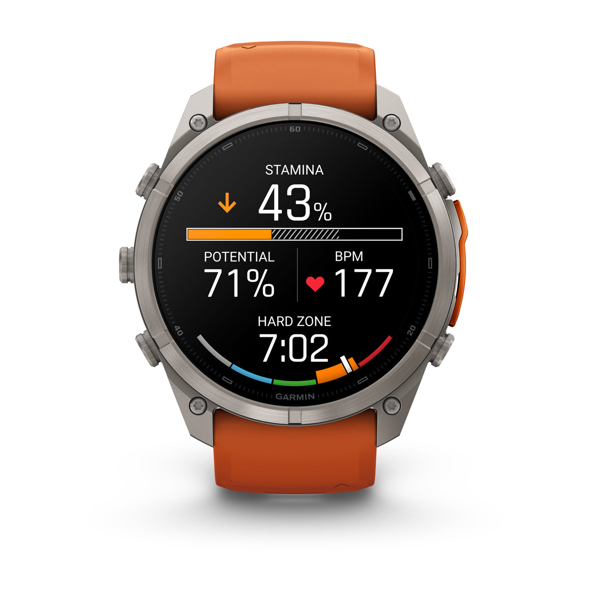 Garmin fenix 9 Pro inReach 51mm AMOLED Sapphire GPS Smartwatch - front view with data screen