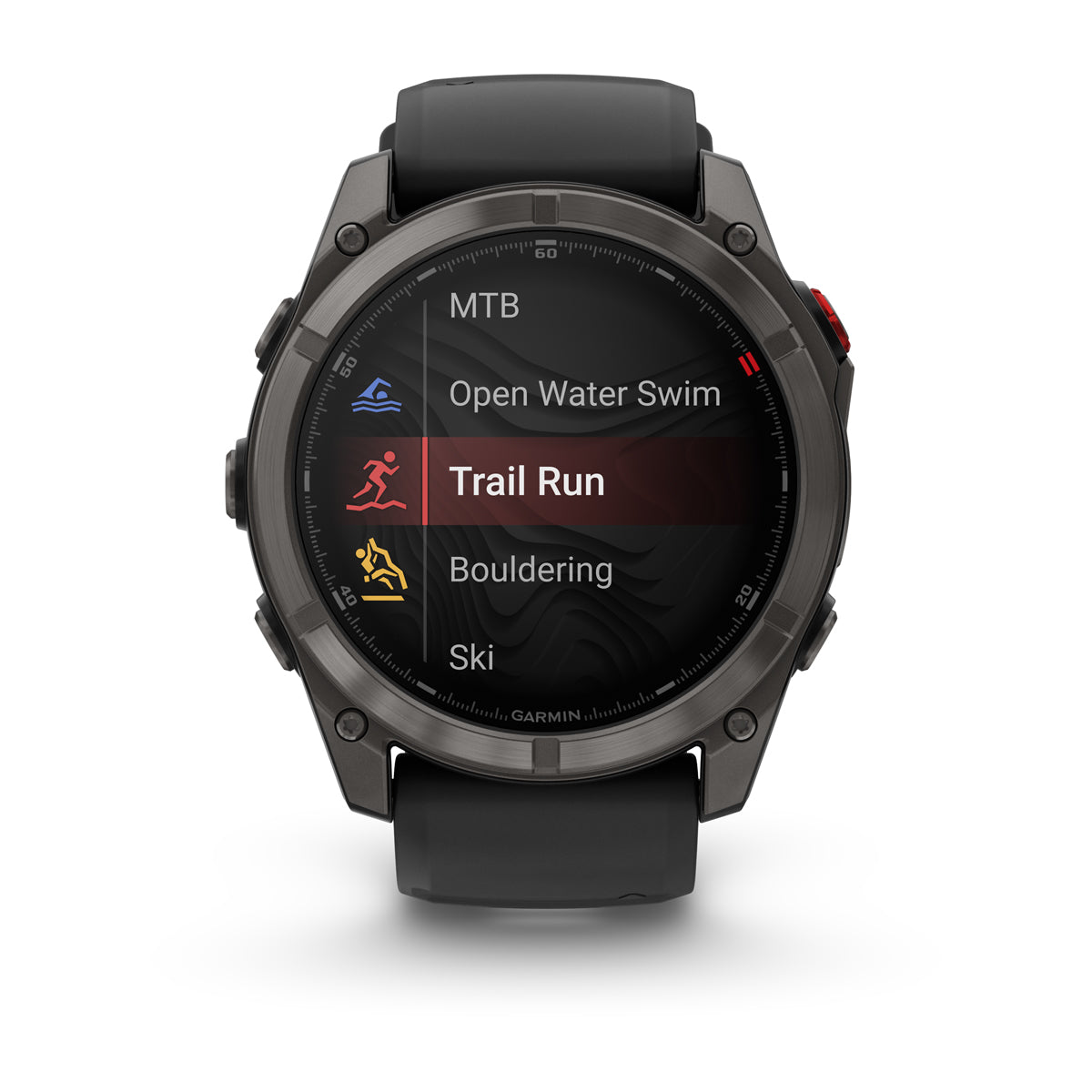 Garmin fenix 8 Pro 51mm AMOLED Sapphire GPS Smartwatch with inReach - front view with data screen