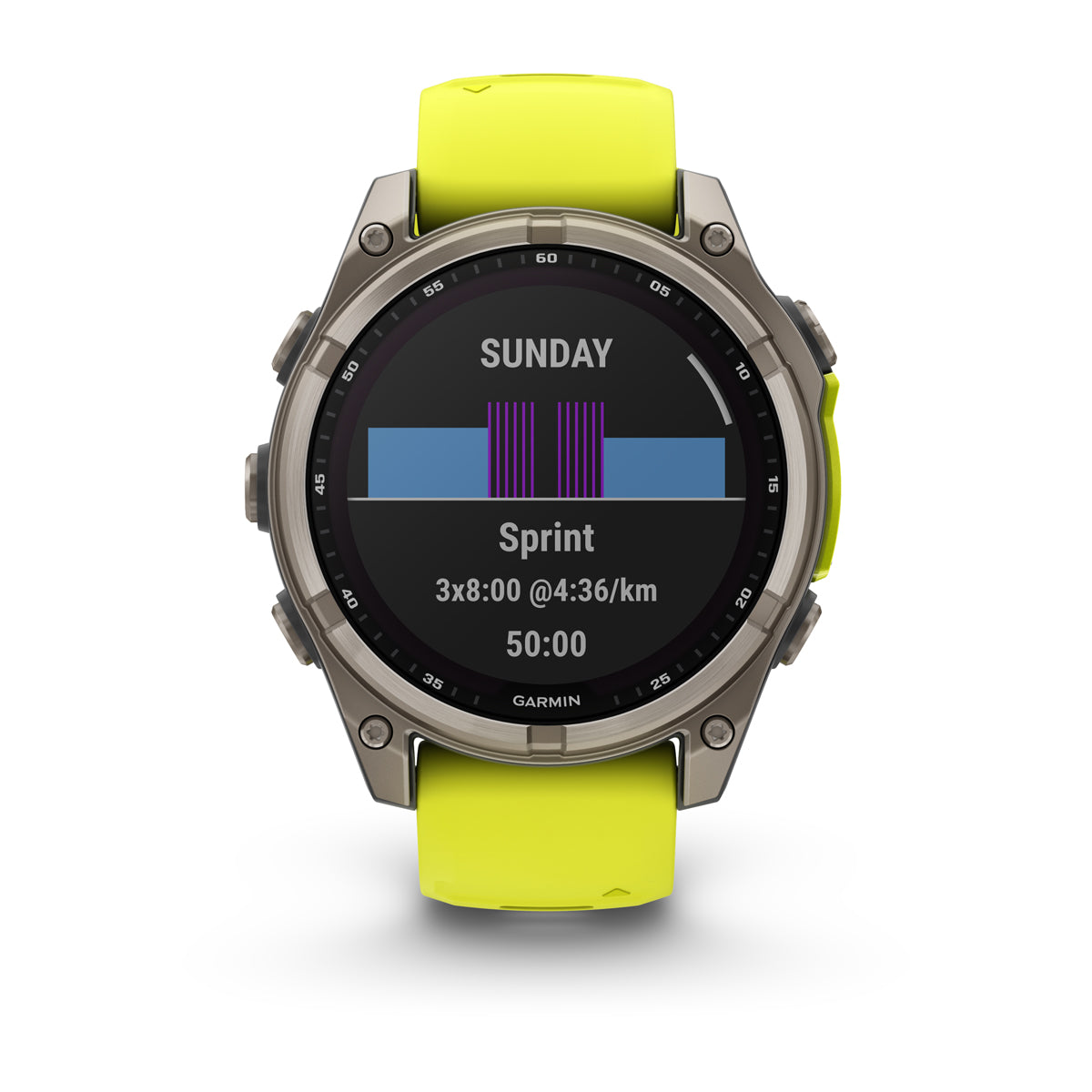 Garmin fenix 8 47mm Solar Sapphire GPS Smartwatch - front view with data screen