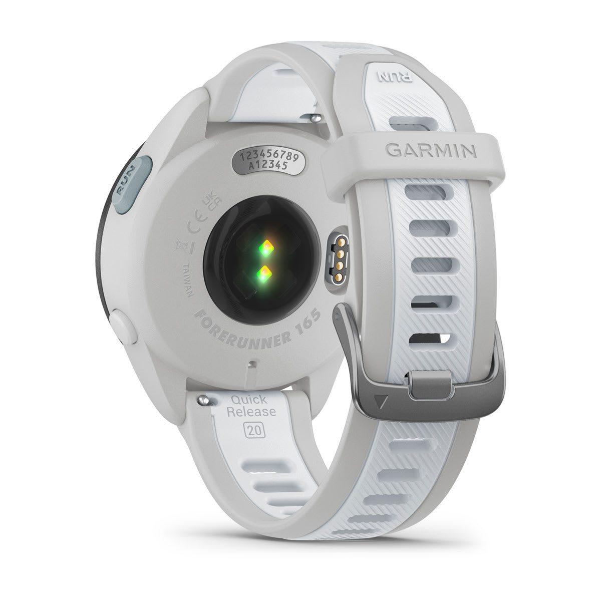 Garmin Forerunner 165 GPS Running Smartwatch - back view, heart-rate sensor