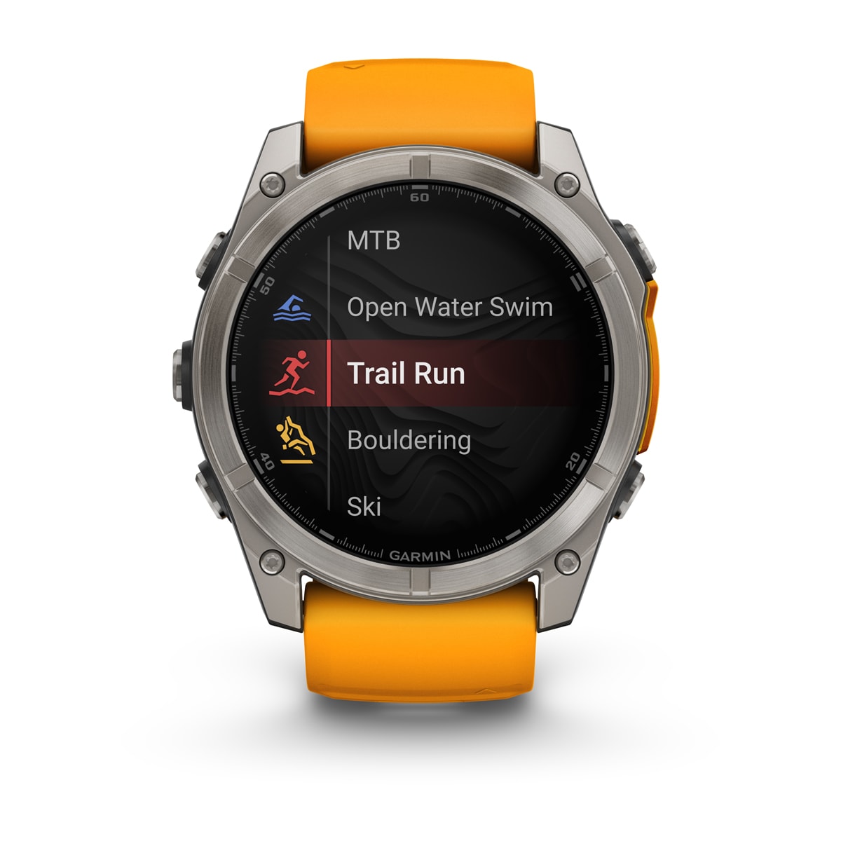 Garmin fenix 8 51mm AMOLED Sapphire GPS Smartwatch - front view, display screen feature