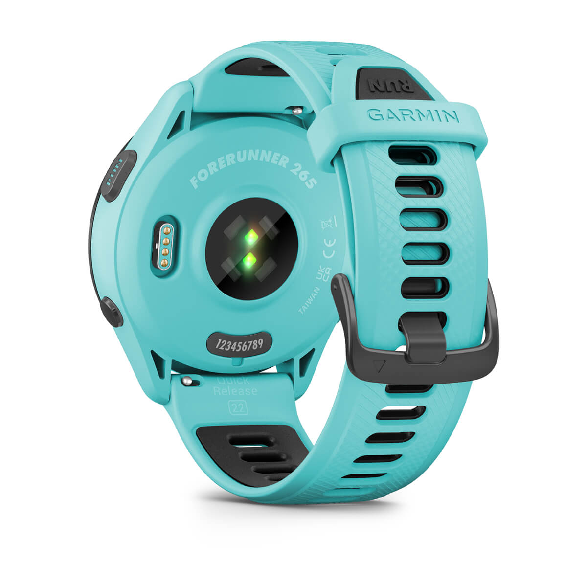 Garmin Forerunner 265 Music GPS Running Smartwatch - back view, heart-rate sensor