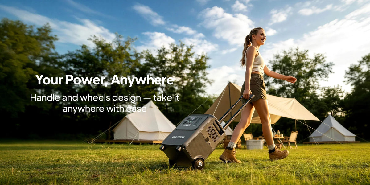 BLUETTI Elite 320 3,200Wh 1,800W Portable Power Station - on its wheels