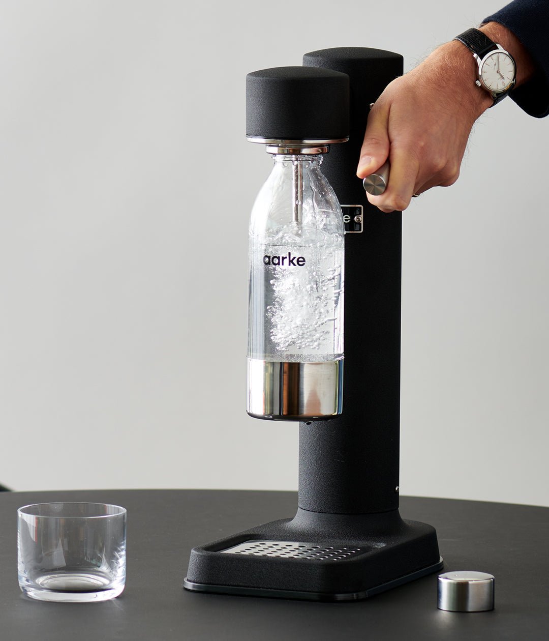 Aarke Small PET Water Bottle for Carbonator 3, 650ml — single bottle in use on Carbonator 3