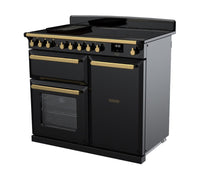 Rangemaster Estel Deluxe 100 Induction range cooker in Gloss Black with Brass trim