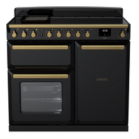 Rangemaster Estel Deluxe 100 Induction range cooker in Gloss Black with Brass trim