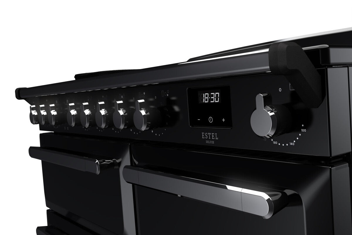 Rangemaster Estel Deluxe 100 Induction range cooker in Gloss Black with Chrome trim