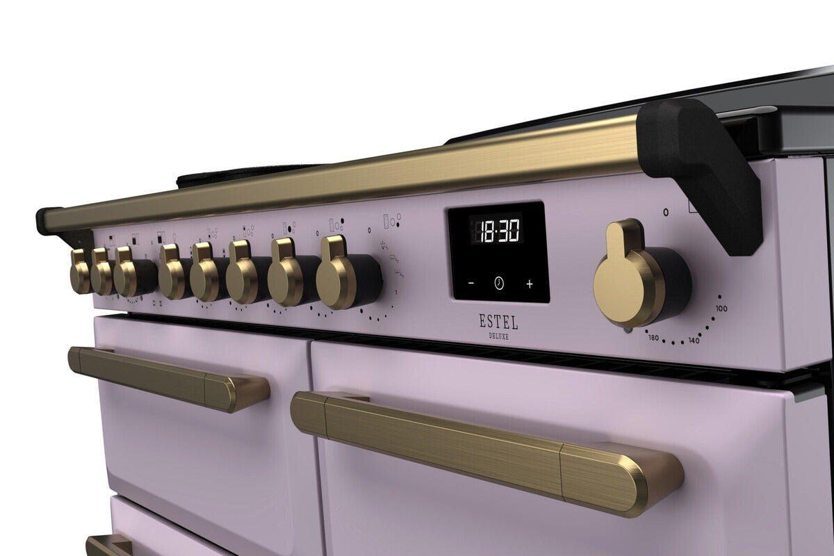 Rangemaster Estel Deluxe 100 Induction range cooker in Heather with Brass trim