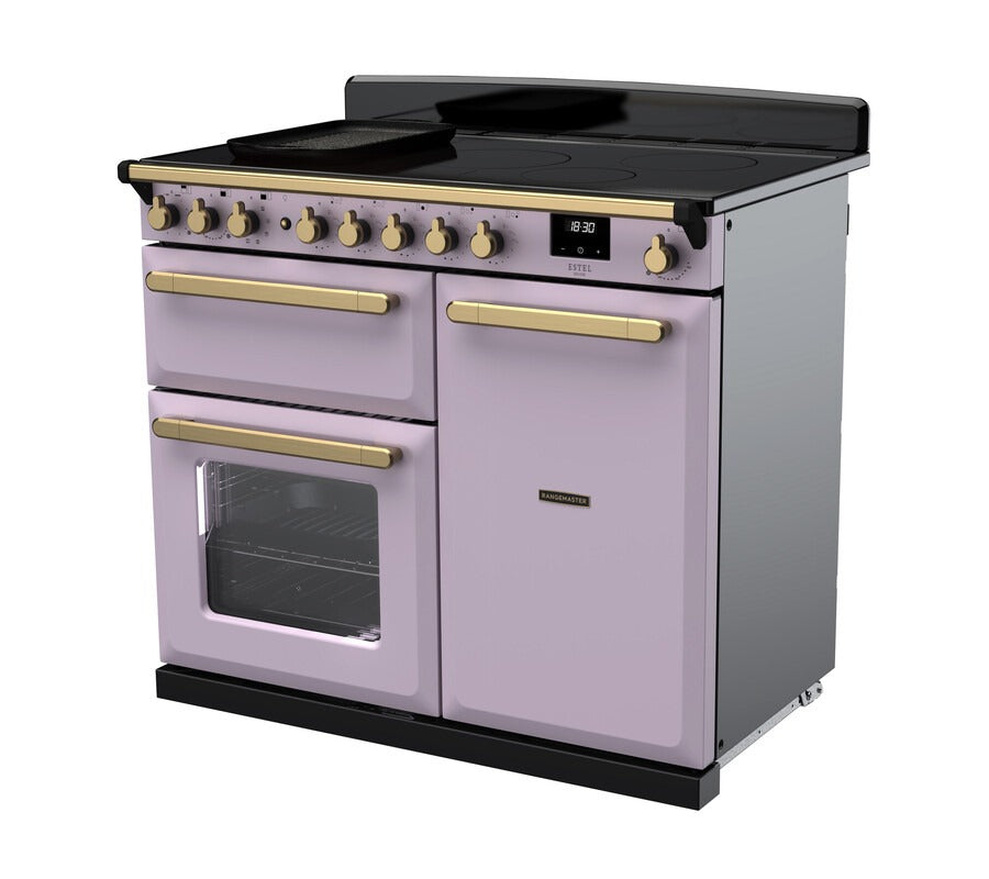 Rangemaster Estel Deluxe 100 Induction range cooker in Heather with Brass trim
