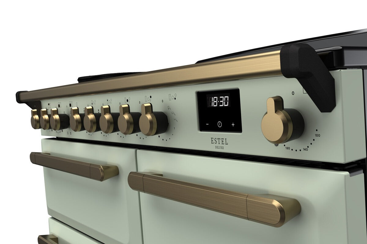 Rangemaster Estel Deluxe 100 Induction range cooker in Mint with Brass trim