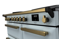 Rangemaster Estel Deluxe 100 Induction range cooker in Misty Blue with Brass trim