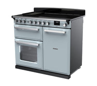 Rangemaster Estel Deluxe 100 Induction range cooker in Misty Blue with Chrome trim