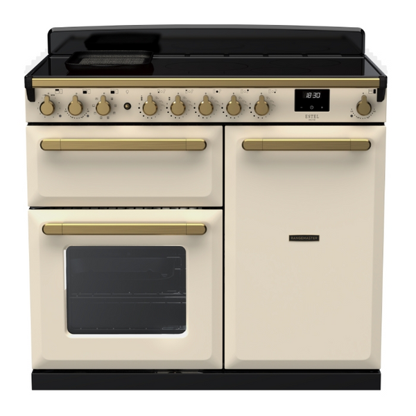 Rangemaster Estel Deluxe 100 Induction range cooker in Pale Cream with Brass trim