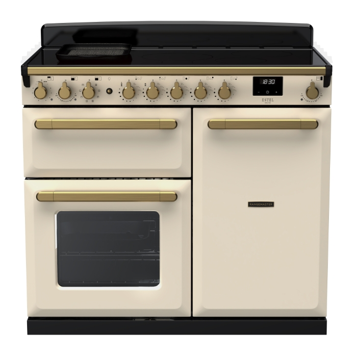 Rangemaster Estel Deluxe 100 Induction range cooker in Pale Cream with Brass trim