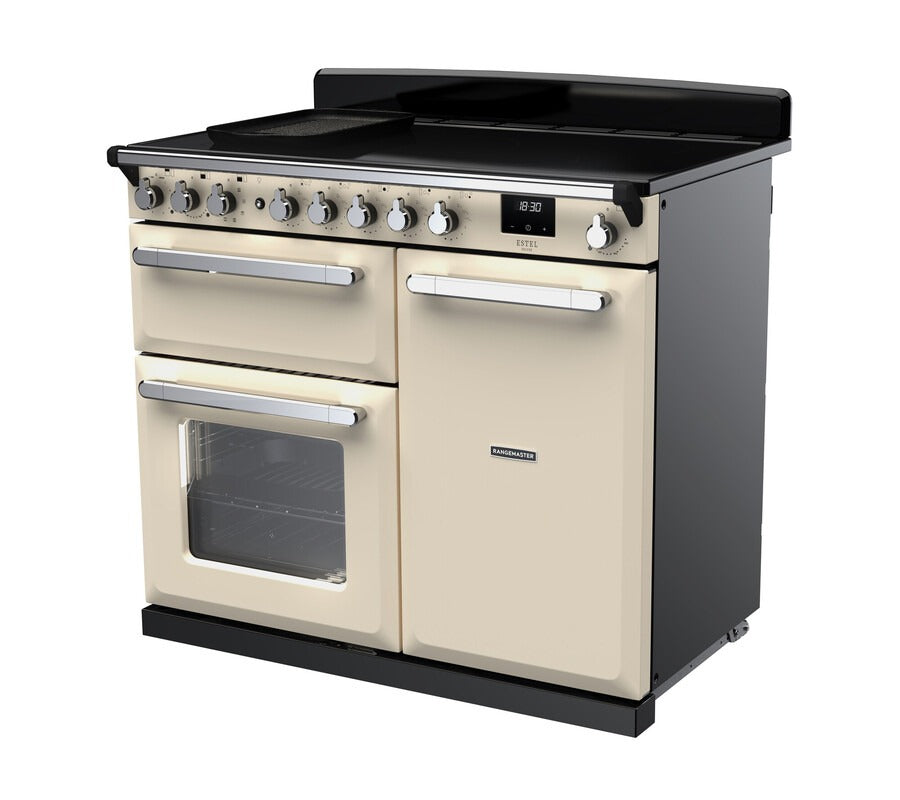Rangemaster Estel Deluxe 100 Induction range cooker in Pale Cream with Chrome trim