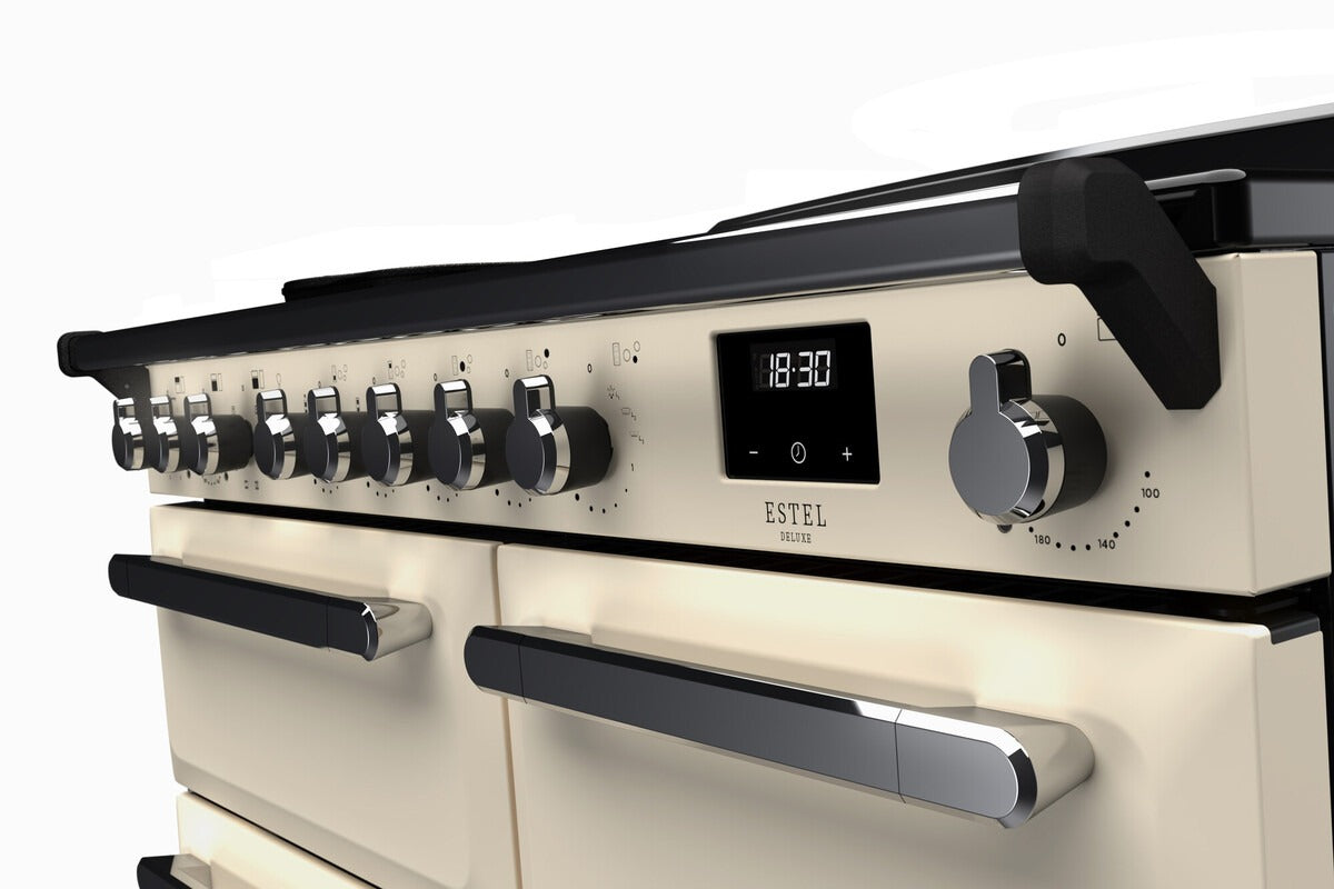 Rangemaster Estel Deluxe 100 Induction range cooker in Pale Cream with Chrome trim
