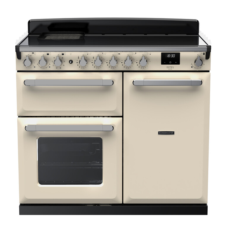 Rangemaster Estel Deluxe 100 Induction range cooker in Pale Cream with Chrome trim