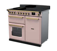 Rangemaster Estel Deluxe 100 Induction range cooker in Pale Pink with Brass trim