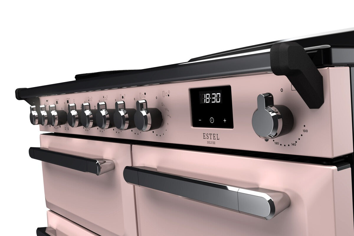 Rangemaster Estel Deluxe 100 Induction range cooker in Pale Pink with Chrome trim