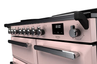 Rangemaster Estel Deluxe 100 Induction range cooker in Pale Pink with Chrome trim