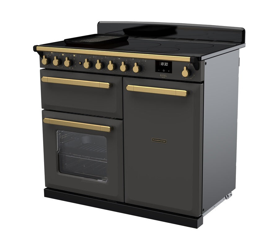 Rangemaster Estel Deluxe 100 Induction range cooker in Slate with Brass trim