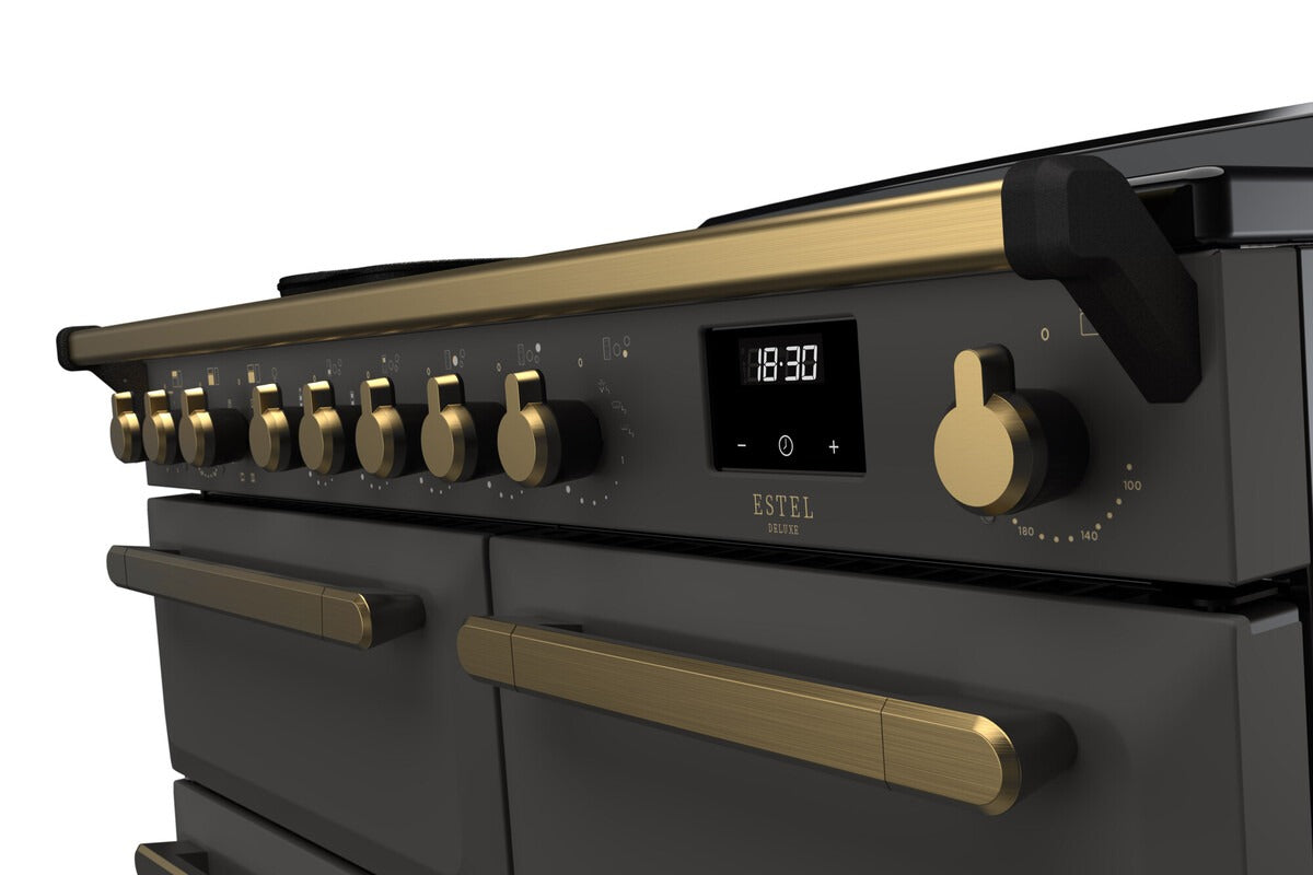 Rangemaster Estel Deluxe 100 Induction range cooker in Slate with Brass trim