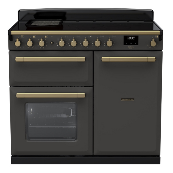 Rangemaster Estel Deluxe 100 Induction range cooker in Slate with Brass trim