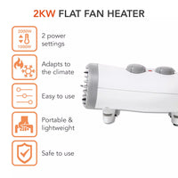 Warmlite WL44004 2kW flat fan heater feature and specification graphic