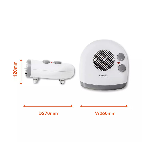 Warmlite WL44004 flat fan heater dimensions diagram - H120 x D270 x W260mm