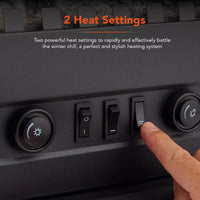 Warmlite Wingham WL46019 stove fire control panel close-up showing 2 heat settings