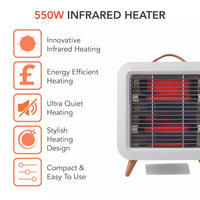 Warmlite WL42016 550W infrared heater feature and specification graphic