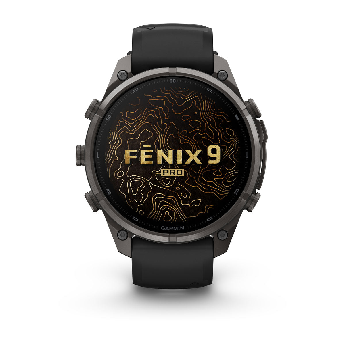 Garmin fenix 9 Pro 47mm AMOLED Sapphire GPS Smartwatch - front view, screen on