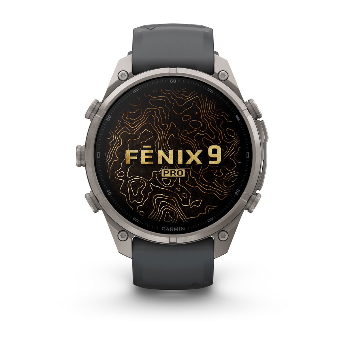 Garmin fenix 9 Pro inReach 47mm AMOLED Sapphire GPS Smartwatch - front view, screen on