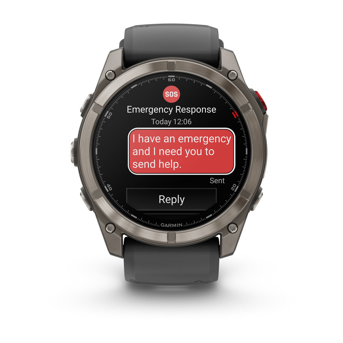 Garmin fenix 8 Pro 51mm AMOLED Sapphire GPS Smartwatch with inReach - front view, screen on