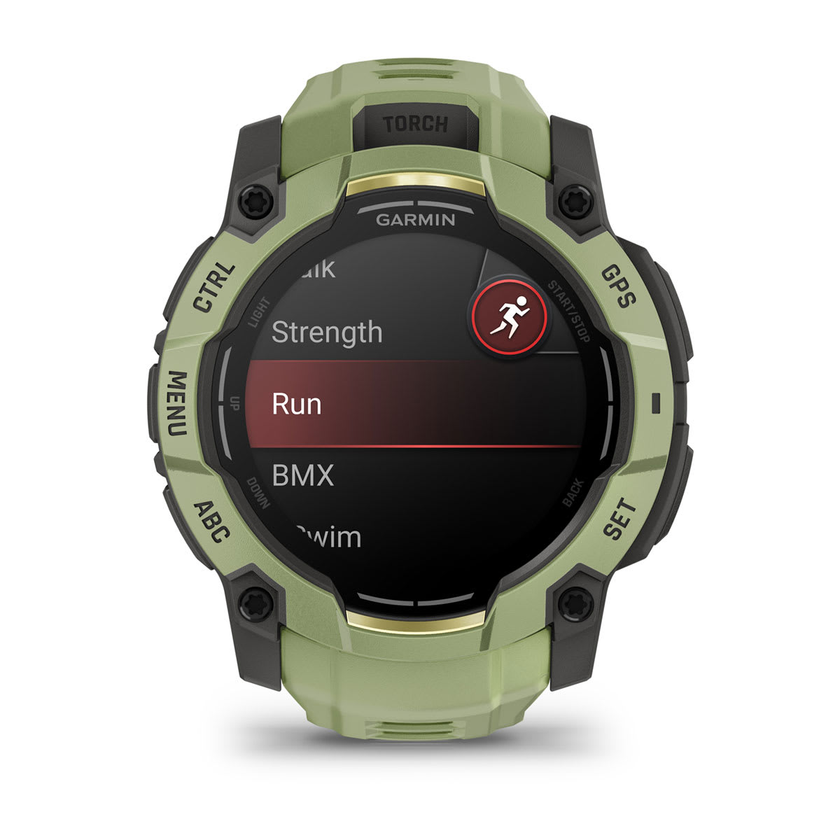 Garmin Instinct 3 50mm AMOLED Rugged GPS Smartwatch - front view, screen on
