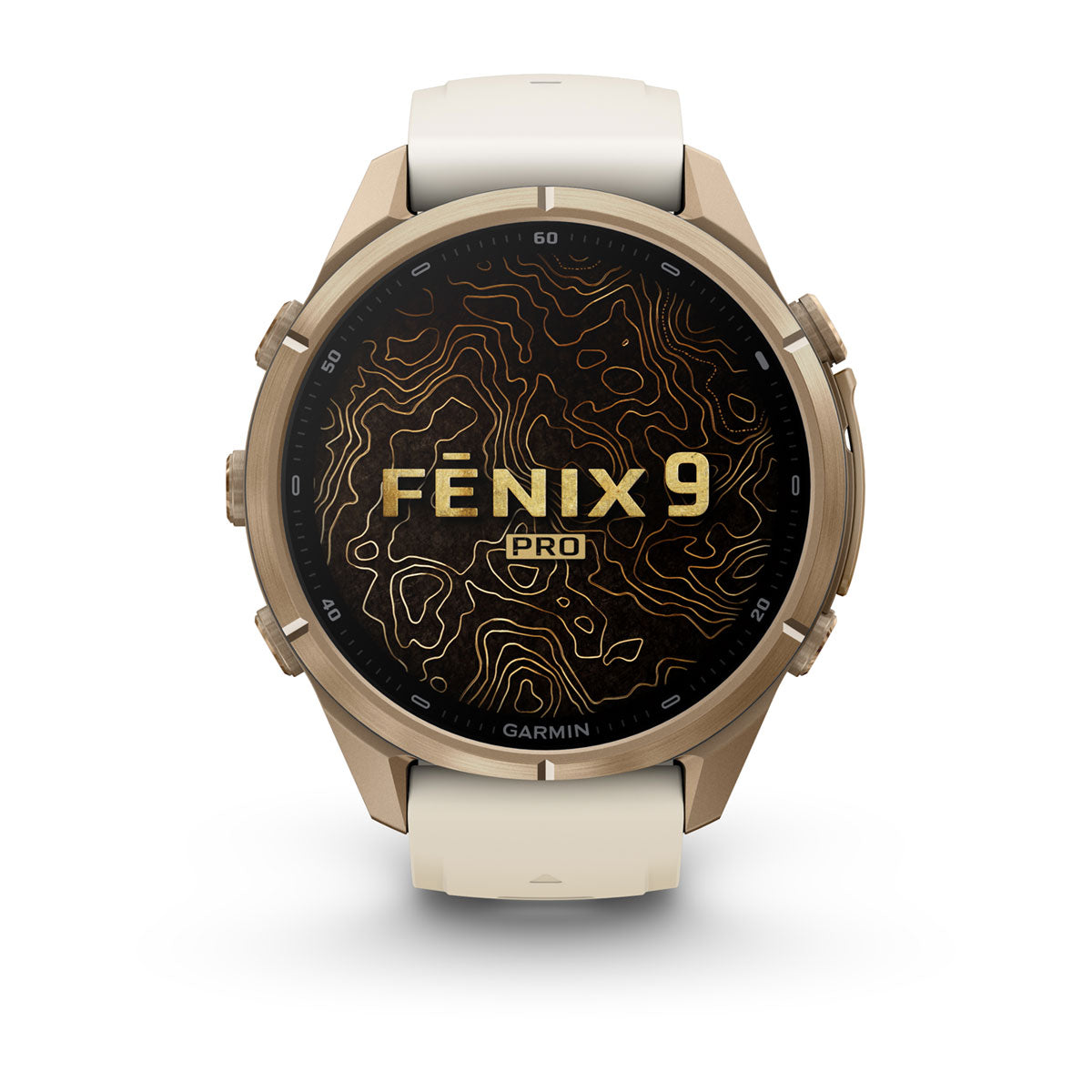 Garmin fenix 9 Pro inReach 43mm AMOLED Sapphire GPS Smartwatch - front view, screen on