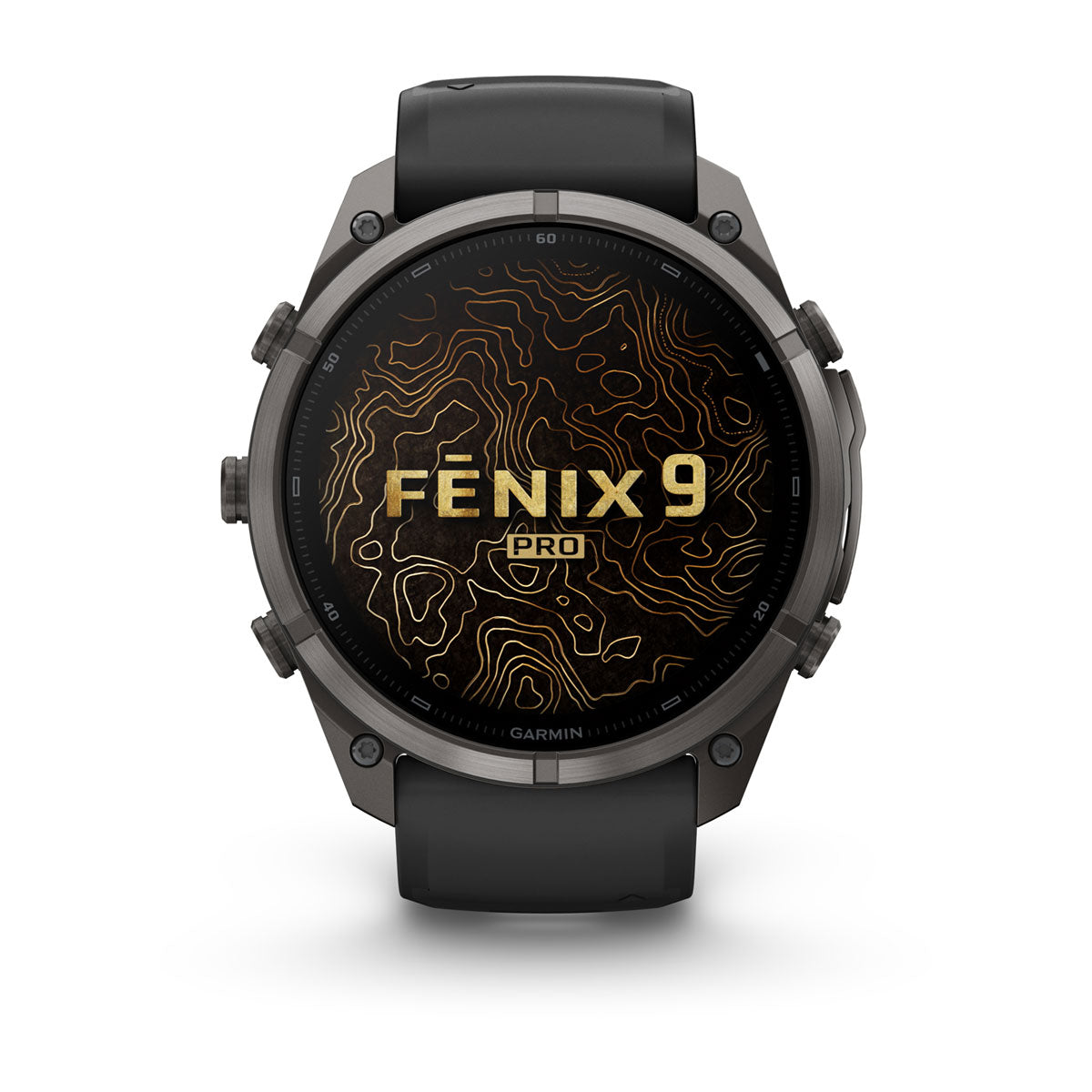 Garmin fenix 9 Pro inReach 51mm AMOLED Sapphire GPS Smartwatch - front view, screen on