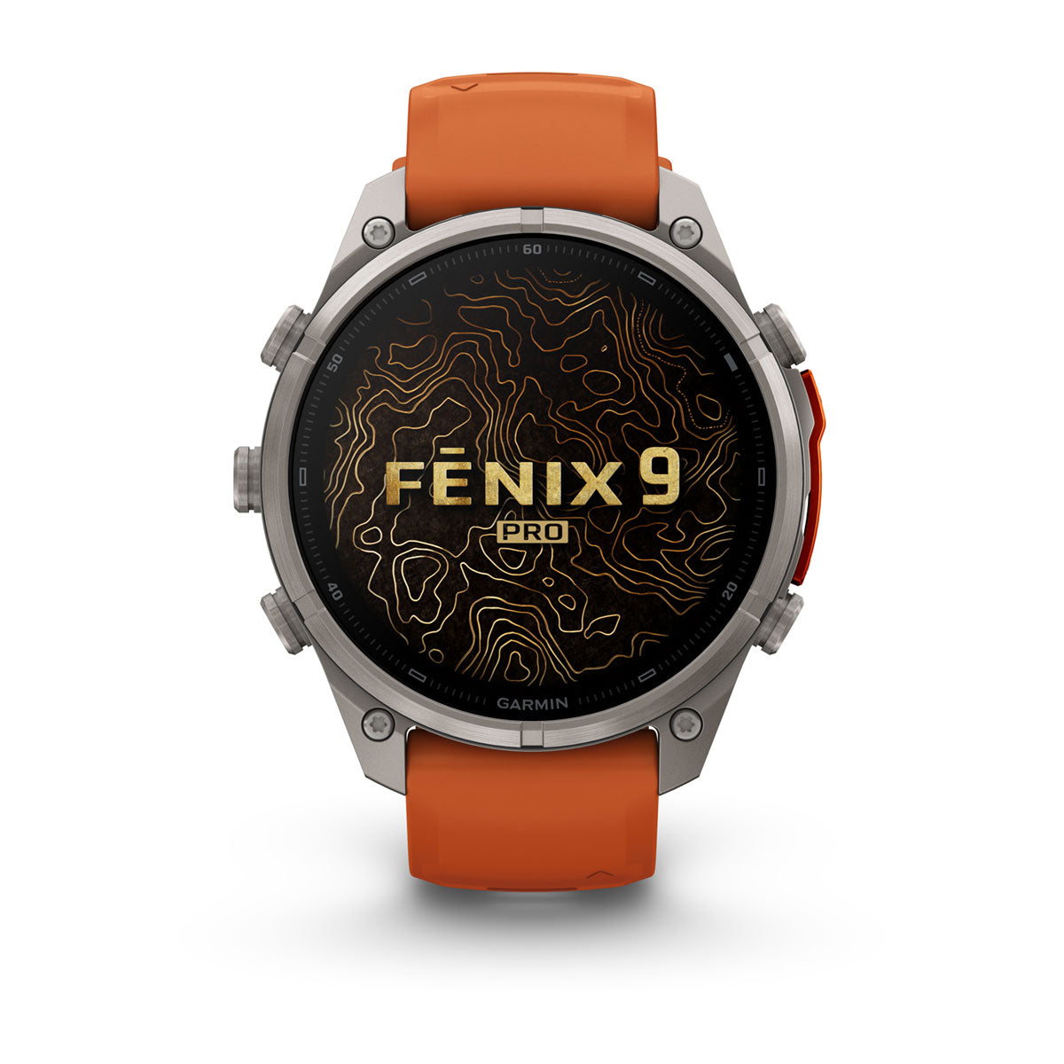 Garmin fenix 9 Pro inReach 47mm AMOLED Sapphire GPS Smartwatch - front view, screen on