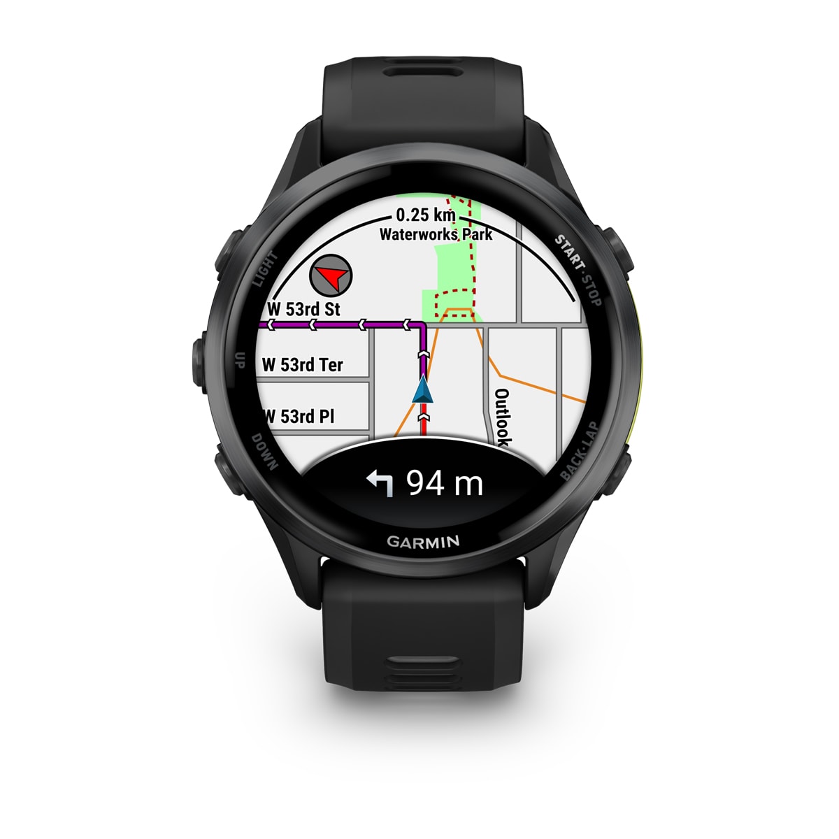 Garmin Forerunner 970 GPS Running Smartwatch - front view, screen on
