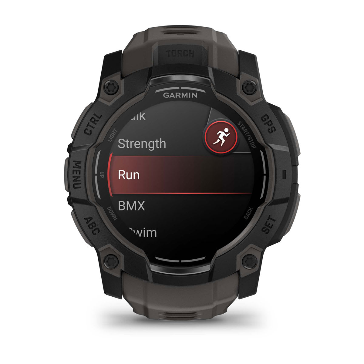 Garmin Instinct 3 50mm AMOLED Rugged GPS Smartwatch - front view, screen on