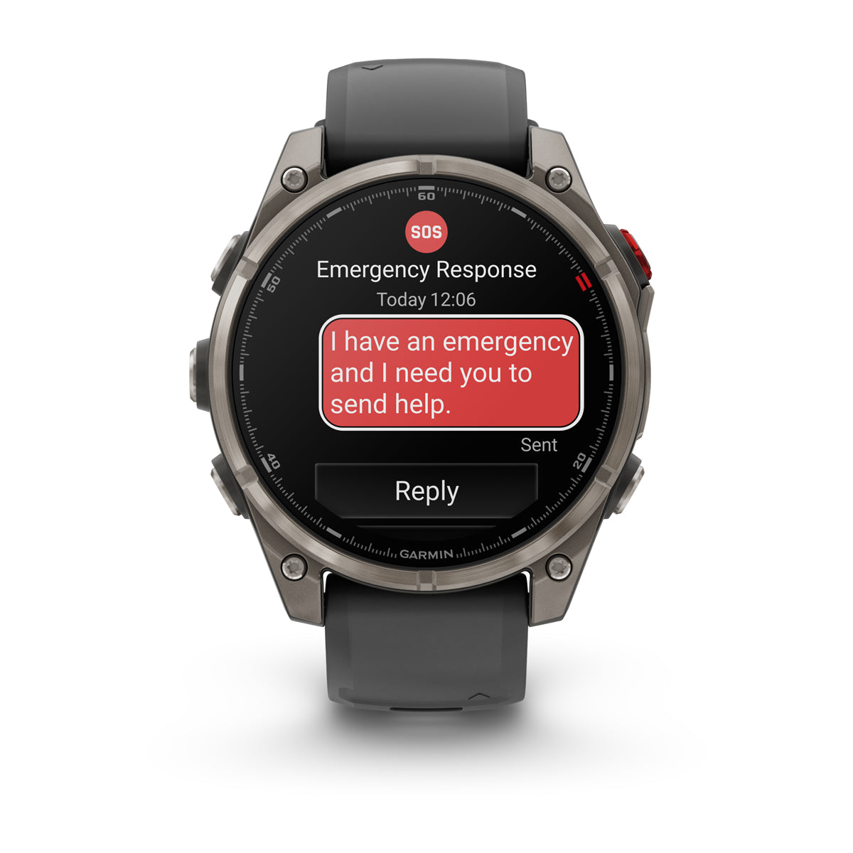 Garmin fenix 8 Pro 47mm AMOLED Sapphire GPS Smartwatch with inReach - front view, screen on
