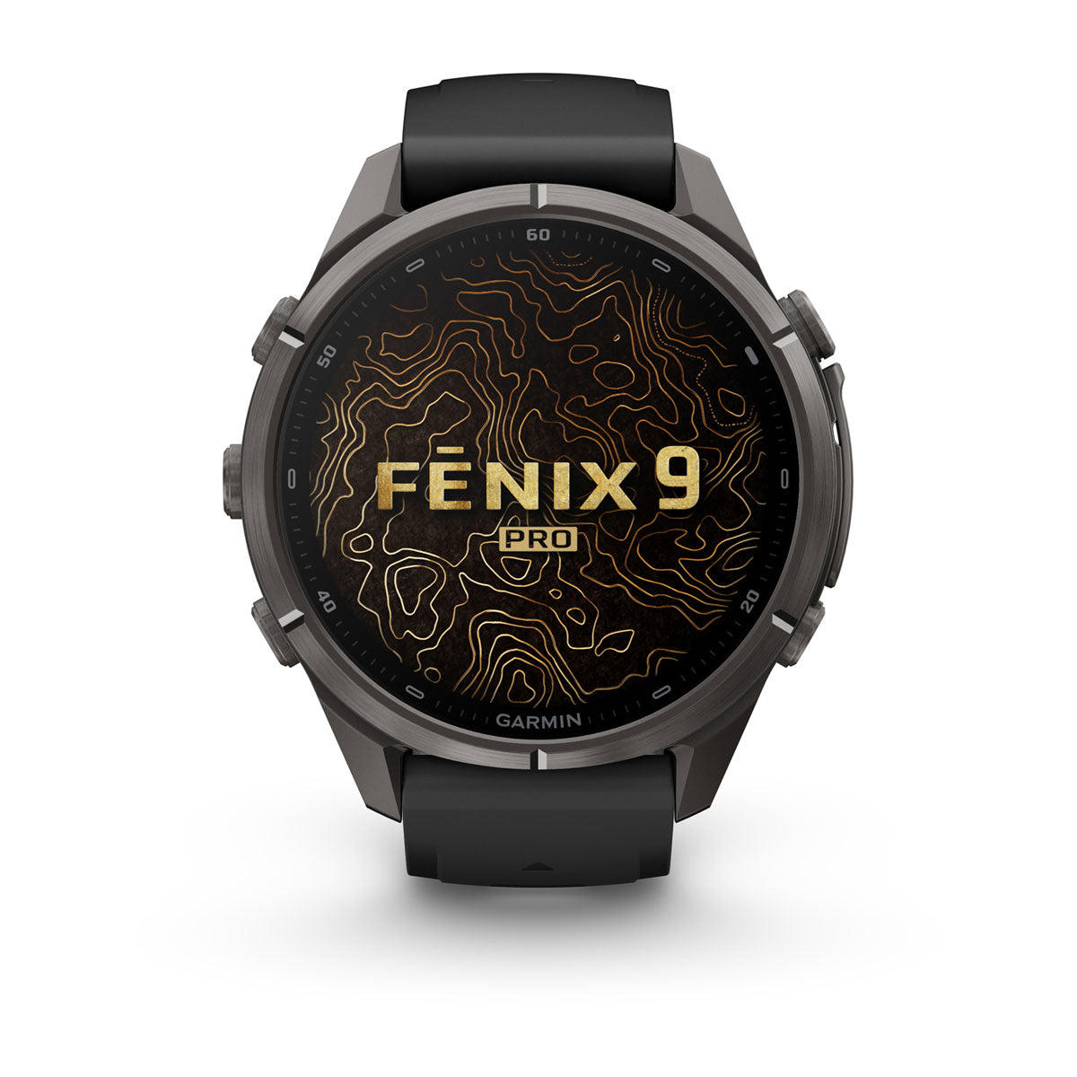 Garmin fenix 9 Pro inReach 43mm AMOLED Sapphire GPS Smartwatch - front view, screen on