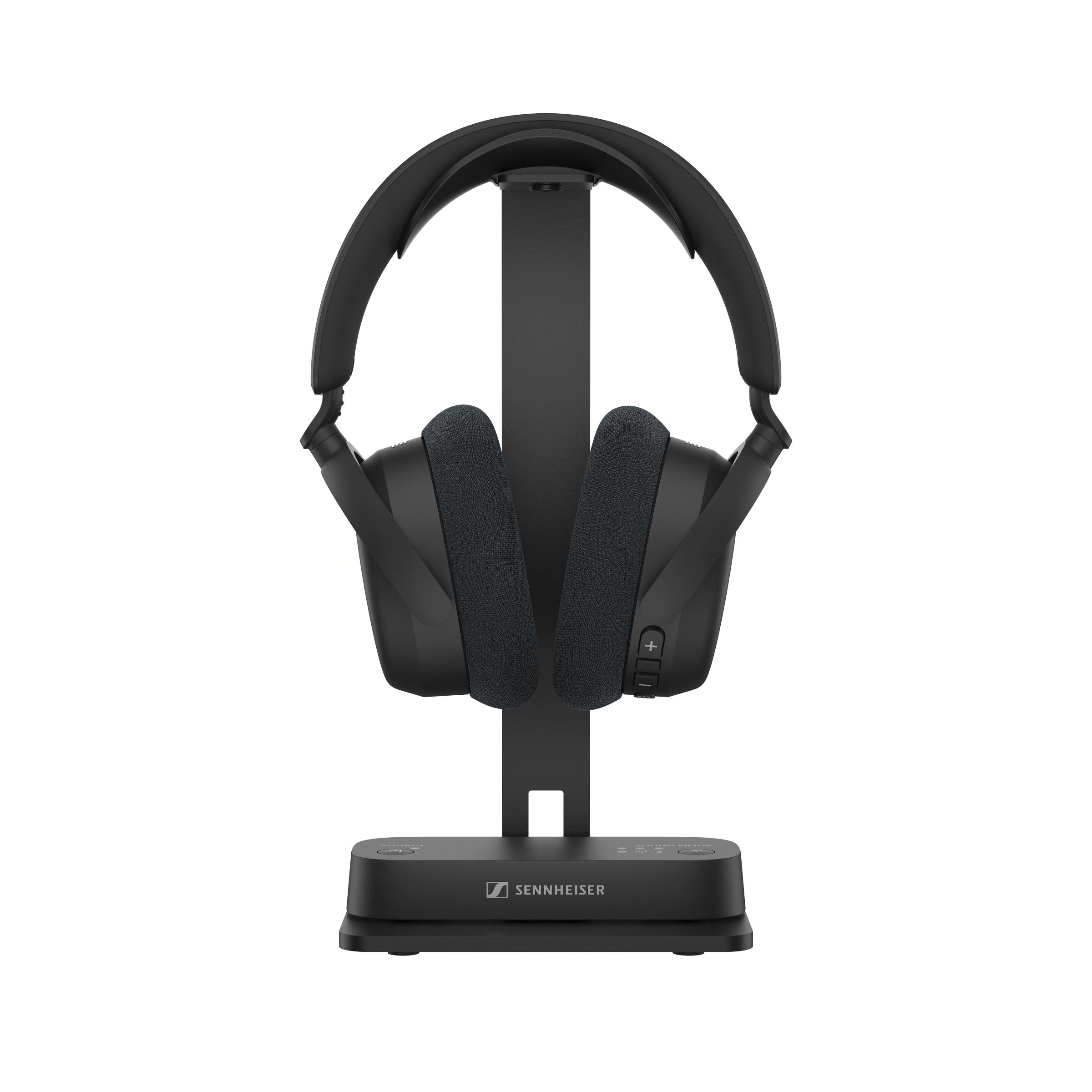 Sennheiser RS 275 TV Headphones with BTA 1 Transmitter Bundle — headphones on charging dock