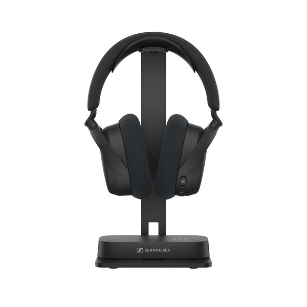 Sennheiser RS 275 TV Headphones with BTA 1 Transmitter Bundle — headphones on charging dock